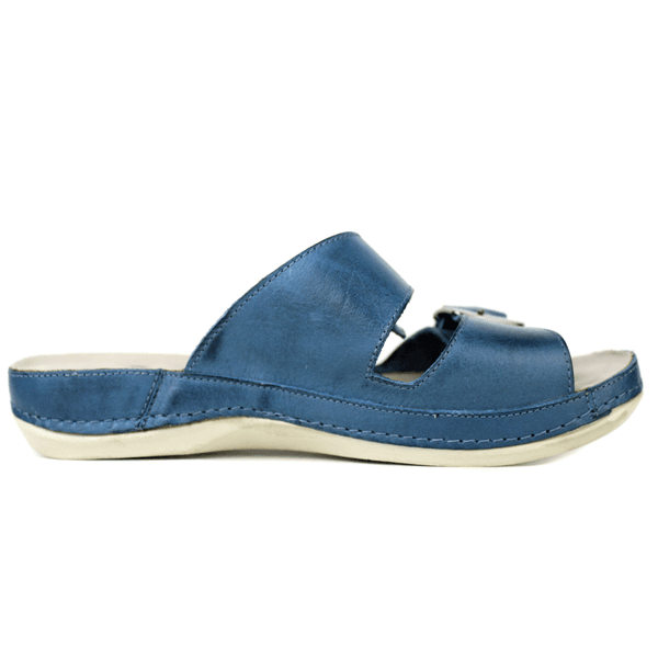 Sandália Bem-Estar Ortopédica em Couro Legítimo - Azul - Sola Off (BE032)