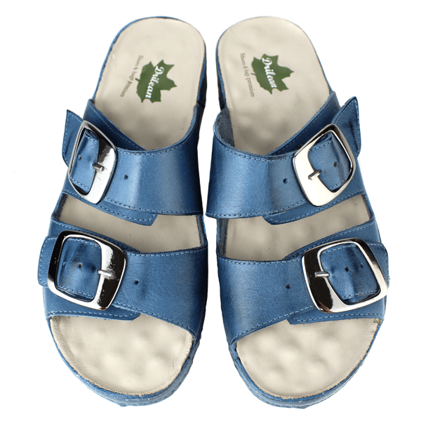 Sandália Bem-Estar Ortopédica em Couro Legítimo - Azul - Sola Off (BE032)