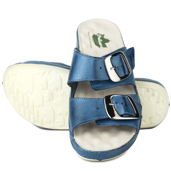 Sandália Bem-Estar Ortopédica em Couro Legítimo - Azul - Sola Off (BE032)