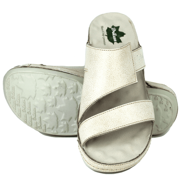 Sandália Bem-Estar Ortopédica em Couro Legítimo - Bicolor Off White - Palmilha e Sola Off (BE033)