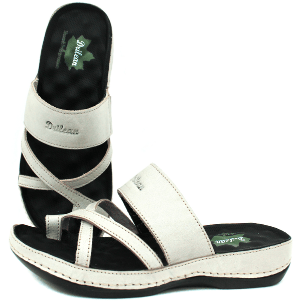 Sandália Bem-Estar Ortopédica em Couro Legítimo - Off White - Sola Preta (BE034)