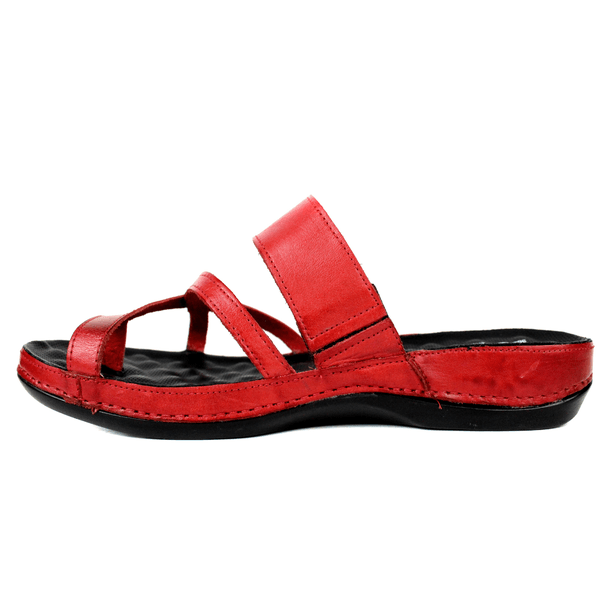 Sandália Bem-Estar Ortopédica em Couro Legítimo - Vermelho - Sola Preta (BE034)