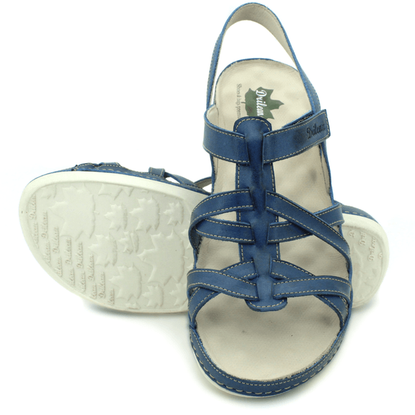 Sandália Bem-Estar Ortopédica em Couro Legítimo - Azul - Sola Off (BE035) 38 OUTLET