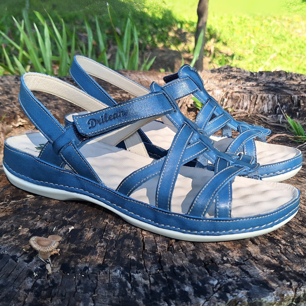 Sandália Bem-Estar Ortopédica em Couro Legítimo - Azul - Sola Off (BE035) 38 OUTLET