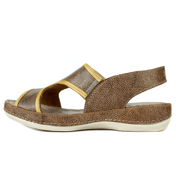 Sandália Bem-Estar Ortopédica em Couro Legítimo - Bicolor Fendi /Amarelo - Sola Off (BE037) 37 OUTLET