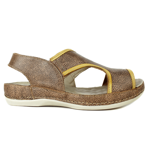Sandália Bem-Estar Ortopédica em Couro Legítimo - Bicolor Fendi /Amarelo - Sola Off (BE037) 37 OUTLET