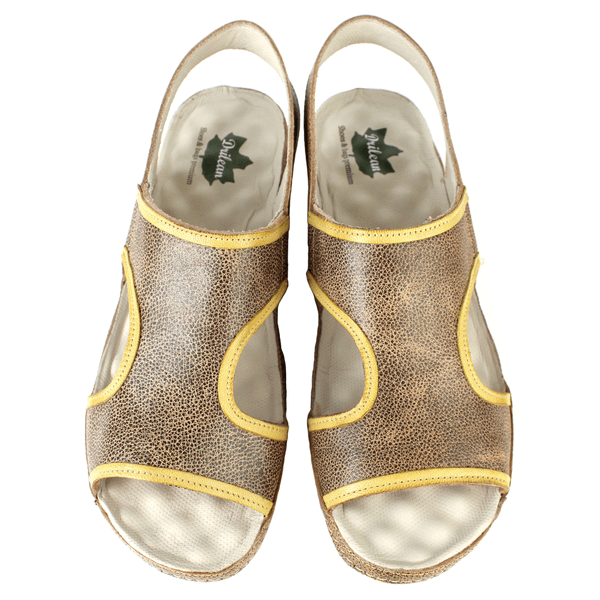 Sandália Bem-Estar Ortopédica em Couro Legítimo - Bicolor Fendi /Amarelo - Sola Off (BE037) 37 OUTLET