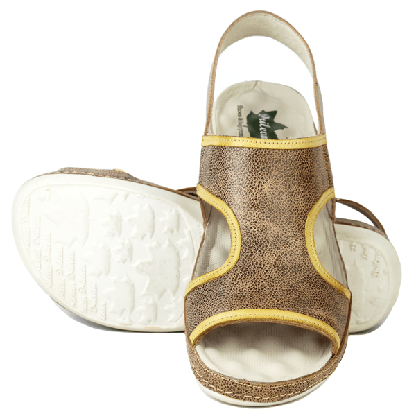 Sandália Bem-Estar Ortopédica em Couro Legítimo - Bicolor Fendi /Amarelo - Sola Off (BE037) 37 OUTLET