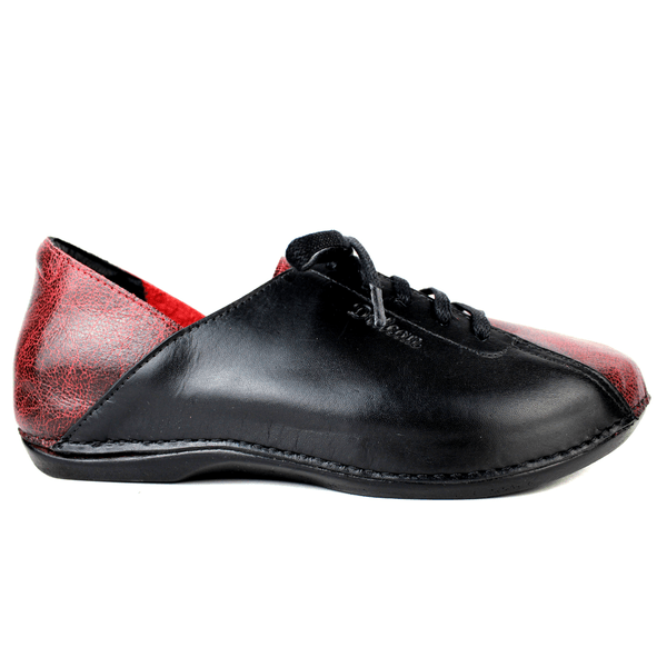 Tênis Bem-Estar Ortopédico em Couro Legítimo e Palmilha Gel - Bicolor Vermelho/Preto - Sola Preta (BE040)