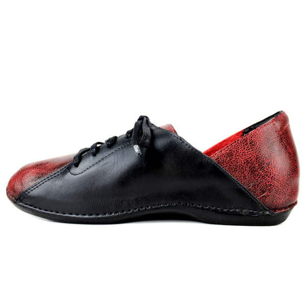 Tênis Bem-Estar Ortopédico em Couro Legítimo e Palmilha Gel - Bicolor Vermelho/Preto - Sola Preta (BE040)