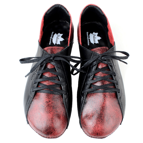 Tênis Bem-Estar Ortopédico em Couro Legítimo e Palmilha Gel - Bicolor Vermelho/Preto - Sola Preta (BE040)