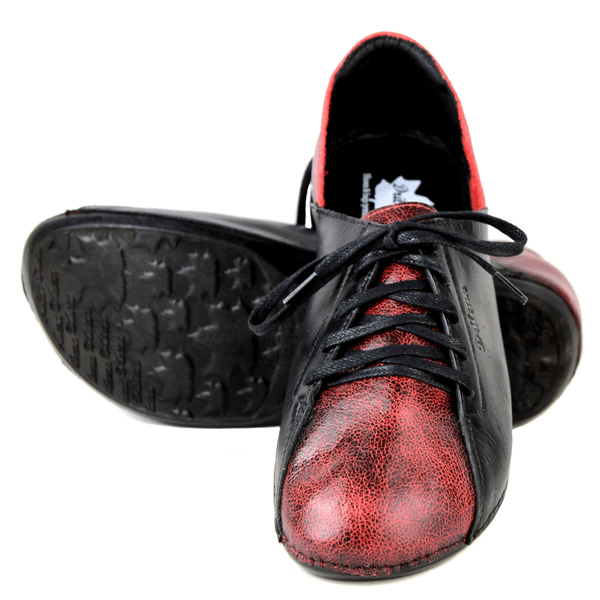 Tênis Bem-Estar Ortopédico em Couro Legítimo e Palmilha Gel - Bicolor Vermelho/Preto - Sola Preta (BE040)