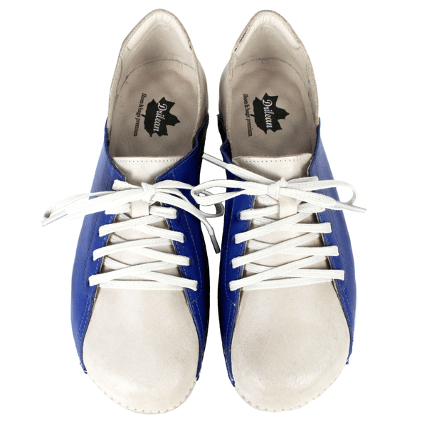 Tênis Bem-Estar Ortopédico em Couro Legítimo - Off White/Royal - Sola Off (BE040)