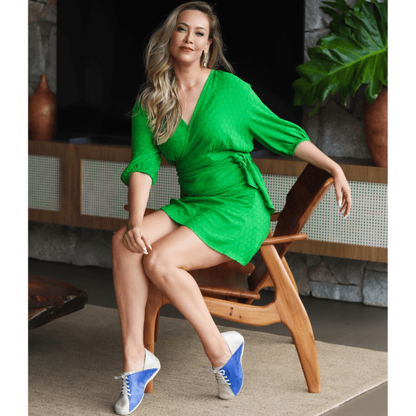 Tênis Bem-Estar Ortopédico em Couro Legítimo - Off White/Royal - Sola Off (BE040)