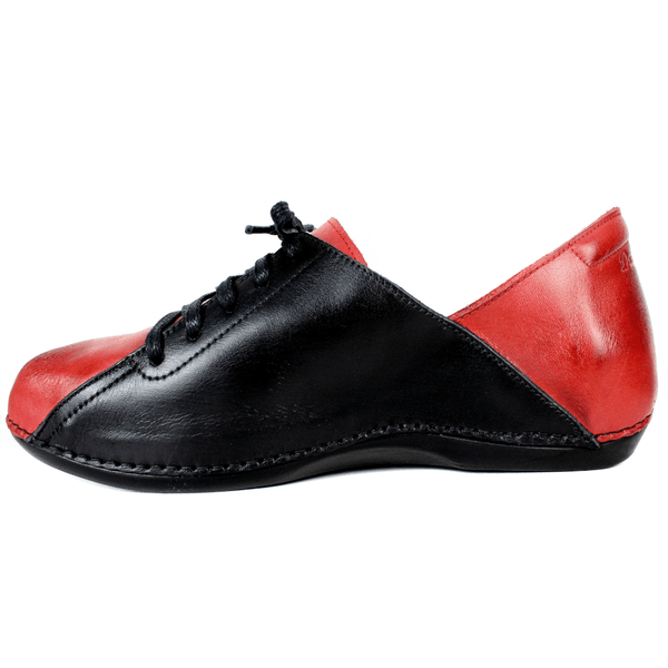 Tênis Bem-Estar Ortopédico em Couro Legítimo - Vermelho/Preto - Sola Preta (BE040)