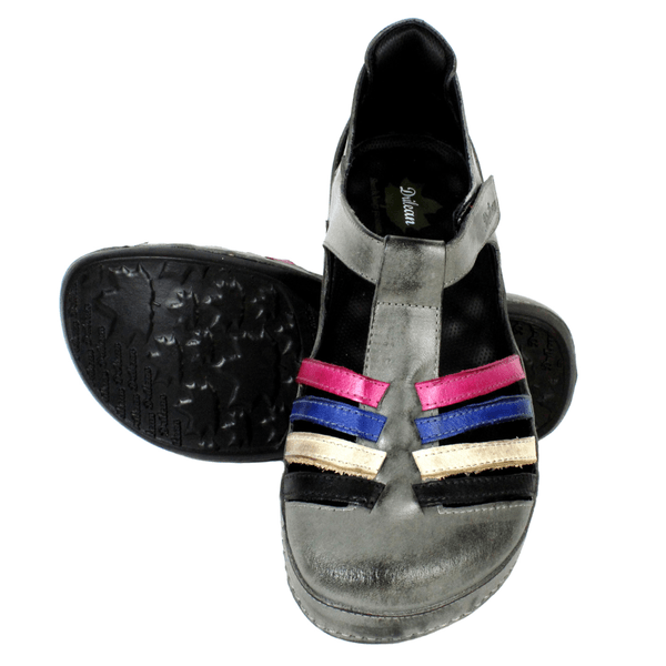 Sapatilha Bem-Estar Ortopédica em Couro Legítimo - Grafite/Violeta/Royal/Off White/Preto - Sola Preta (BE042) 40 OUTLET