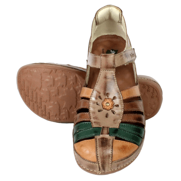 Sapatilha Bem-Estar Ortopédica em Couro Legítimo - Fendi/Laranja/Castanho/Verde - Sola Castanho (BE044)