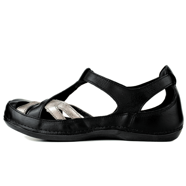 Sapatilha Bem-Estar Ortopédica em Couro Legítimo - Preto /Onix - Sola Preta (BE046) 