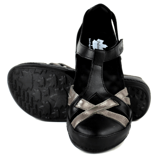 Sapatilha Bem-Estar Ortopédica em Couro Legítimo - Preto /Onix - Sola Preta (BE046) 