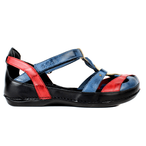 Sapatilha Bem-Estar Ortopédica em Couro Legítimo - Preto/Vermelho/Azul/Off - Sola Preta (BE047)