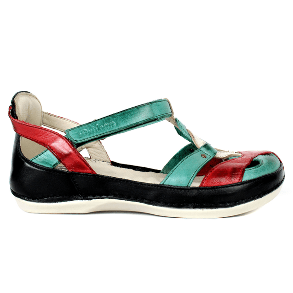 Sapatilha Bem-Estar Ortopédica em Couro Legítimo - Preto/Vermelho/Oceano/Off White - Sola Off (BE047)
