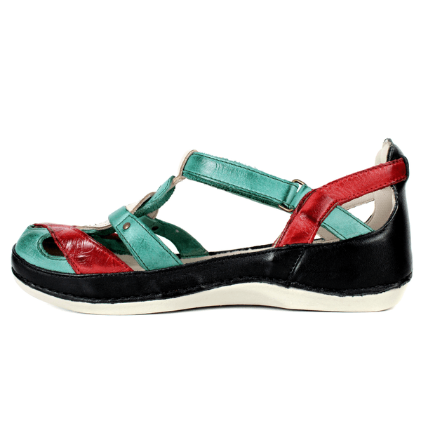 Sapatilha Bem-Estar Ortopédica em Couro Legítimo - Preto/Vermelho/Oceano/Off White - Sola Off (BE047)