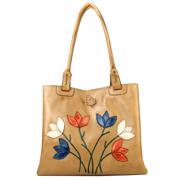 Bolsa 100% em couro legítimo de flores - CARAMELO ... - Drilean