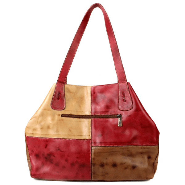Bolsa 100% em couro legítimo - Castanho/Vermelho/Caramelo (BG010)