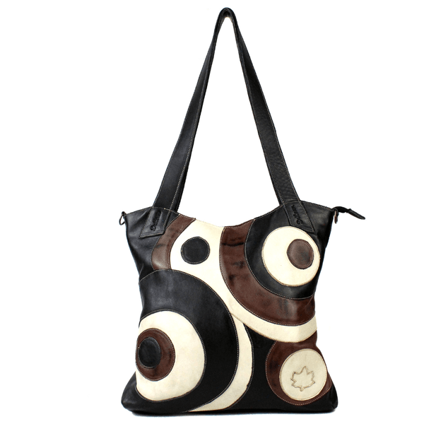 Bolsa 100% em couro legítimo - Preto/Off White/Caf... - Drilean