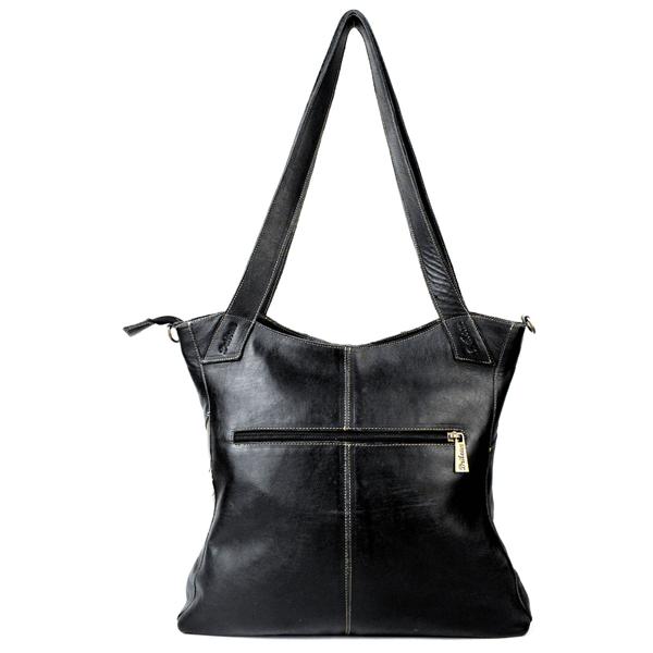 Bolsa 100% em couro legítimo - Preto/Off White/Café (BM021) 