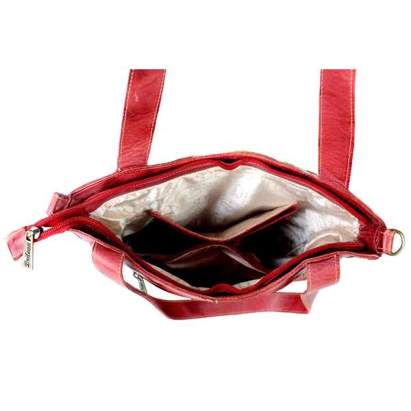 Bolsa 100% em couro legítimo - VERM/CASTANHO/OFF WHITE (BM021) 