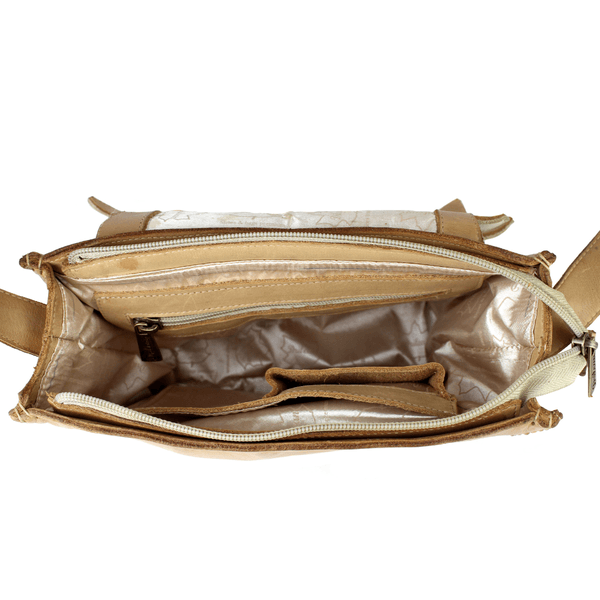 Bolsa Feminina em Couro Legitimo - Caramelo /Off (BP017) 