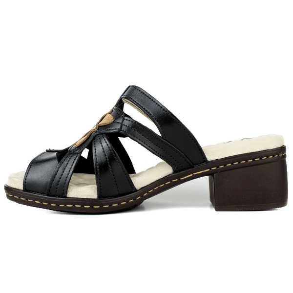 Sandália Feminina de Salto em Couro Legítimo e Palmilha em Gel - Preto/Laranja (BR010)