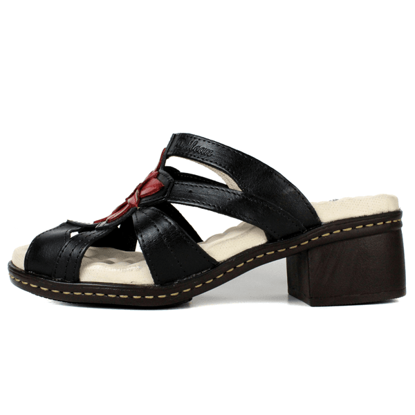Sandália Feminina de Salto em Couro Legítimo e Palmilha em Gel - Preto/Vermelho (BR010)