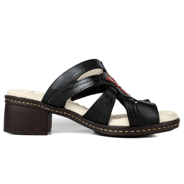 Sandália Feminina de Salto em Couro Legítimo e Palmilha em Gel - Preto/Vermelho (BR010)