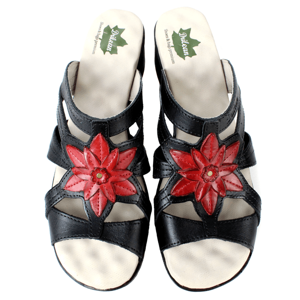 Sandália Feminina de Salto em Couro Legítimo e Palmilha em Gel - Preto/Vermelho (BR010)
