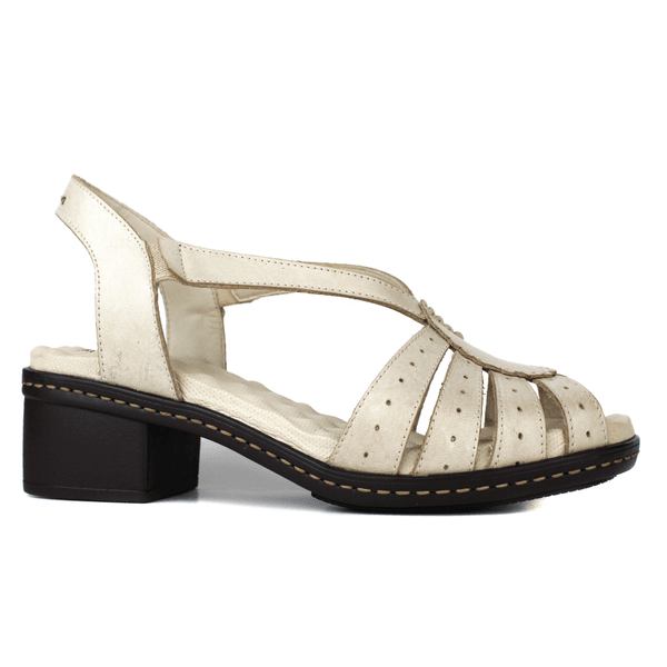 Sandália Feminina de Salto em Couro Legítimo e Palmilha em Gel - Off White (BR014) 