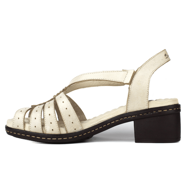 Sandália Feminina de Salto em Couro Legítimo e Palmilha em Gel - Off White (BR014) 