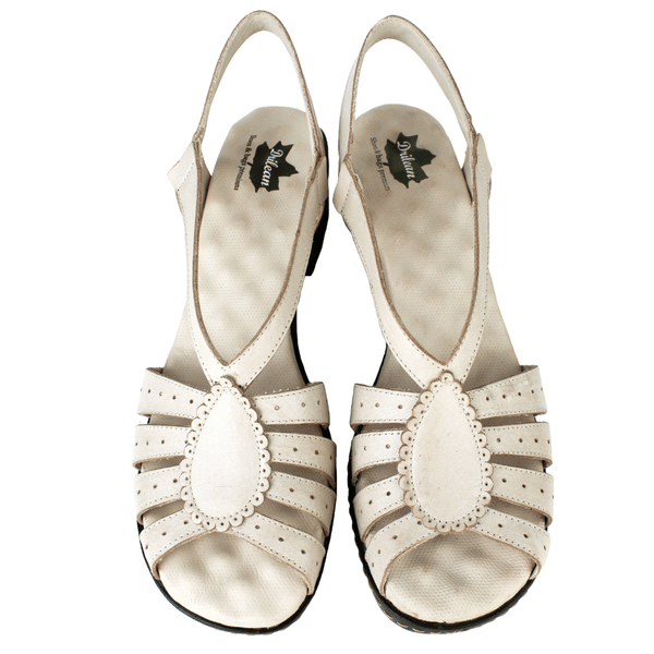 Sandália Feminina de Salto em Couro Legítimo e Palmilha em Gel - Off White (BR014) 