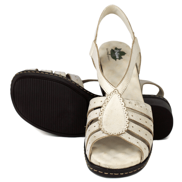 Sandália Feminina de Salto em Couro Legítimo e Palmilha em Gel - Off White (BR014) 