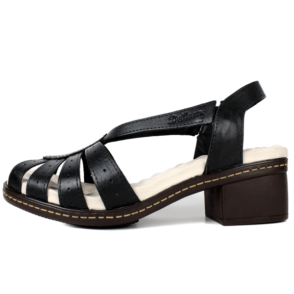 Sandália Feminina de Salto em Couro Legítimo e Palmilha em Gel - Preto (BR014)
