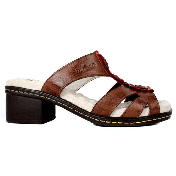 Sandália Feminina de Salto em Couro Legítimo e Palmilha em Gel - Castanho/Vermelho (BR019)