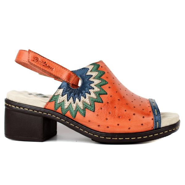 Sandália de Salto Feminina em Couro Legítimo com Palmilha Gel - CORAL /VERDE /OFF /AZUL (BR023)