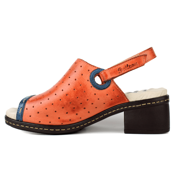 Sandália de Salto Feminina em Couro Legítimo com Palmilha Gel - CORAL /VERDE /OFF /AZUL (BR023)