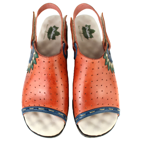 Sandália de Salto Feminina em Couro Legítimo com Palmilha Gel - CORAL /VERDE /OFF /AZUL (BR023)