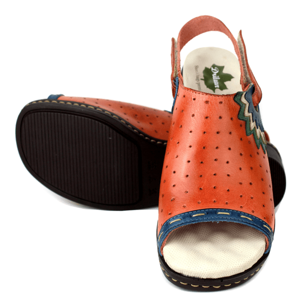 Sandália de Salto Feminina em Couro Legítimo com Palmilha Gel - CORAL /VERDE /OFF /AZUL (BR023)