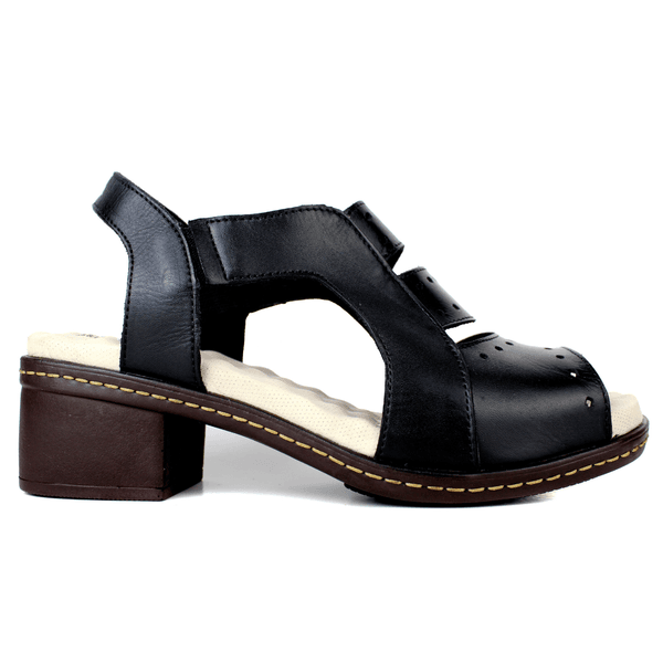 Sandália Feminina de Salto em Couro Legítimo e Palmilha em Gel - Preto (BR041) 