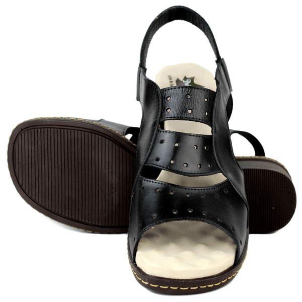 Sandália Feminina de Salto em Couro Legítimo e Palmilha em Gel - Preto (BR041) 