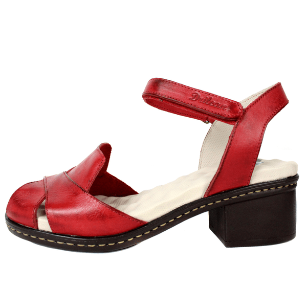 Sandália Feminina de Salto em Couro Legítimo e Palmilha em Gel - Vermelho (BR045)