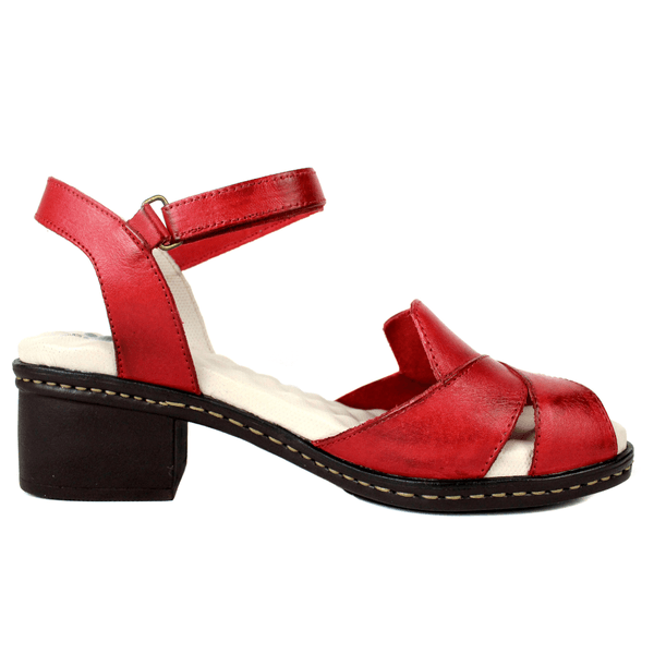 Sandália Feminina de Salto em Couro Legítimo e Palmilha em Gel - Vermelho (BR045)